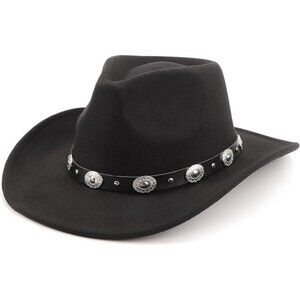 Women's Black Western with Braided Band Buckle Classic Fedora Cowboy Felt Hat